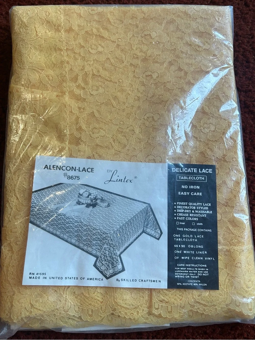 Vintage Lintex Gold Alencon Lace 66x90 Tablecloth